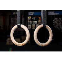 Кольца гимнастические YouSteel деревянные, D32мм (комплект) чёрные стропы