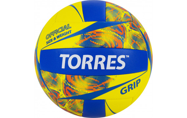 Мяч волейбольный Torres Grip Y V32185, р.5, синт.кожа (ТПУ), маш. сшивка, бут.камера,желто-синий 600_380