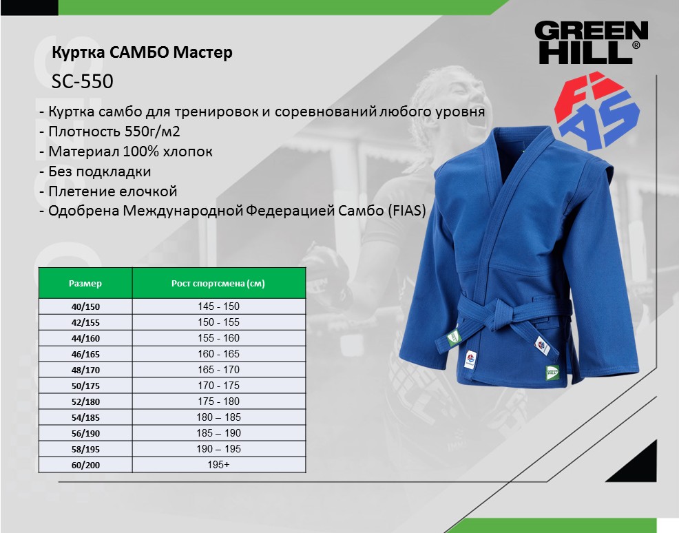 Куртка САМБО Мастер FIAS Approved синяя Green Hill SC-550 986_774