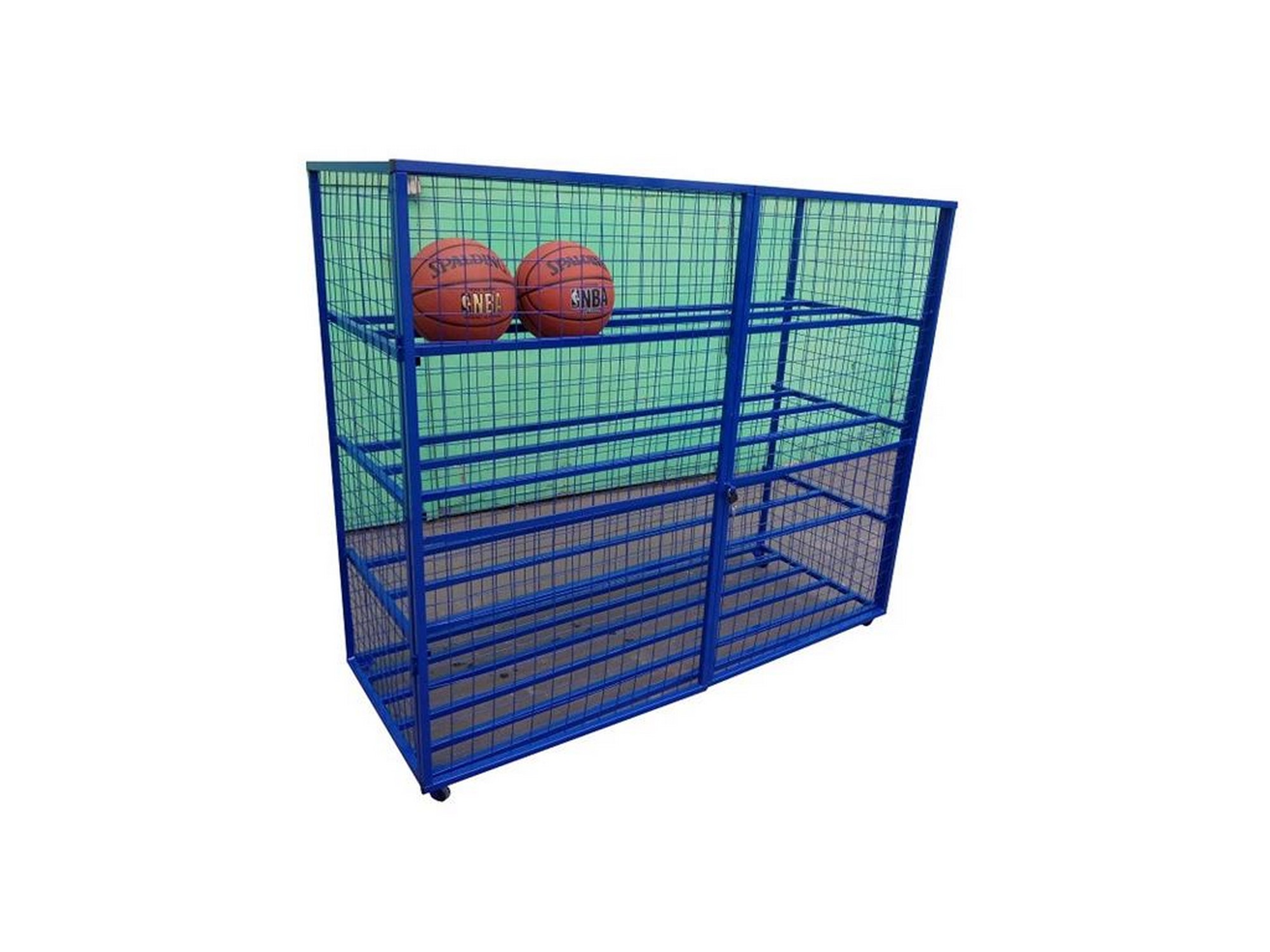 Стеллаж для хранения мячей и инвентаря Spektr Sport передвижной металлический (сетка), разборный 2000_1500