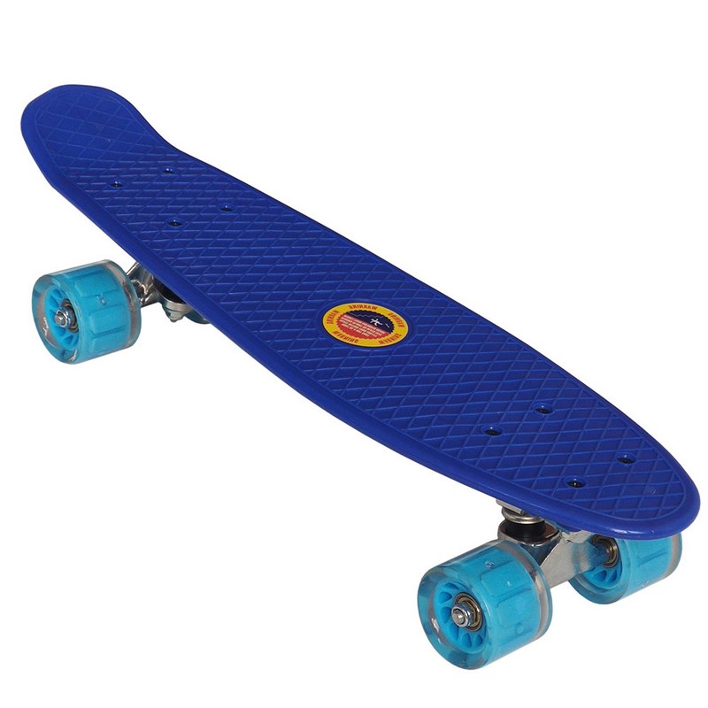 Скейтборд пластиковый 56x15cm, со свет. колесами Sportex E33098 синий (SK506) 800_800