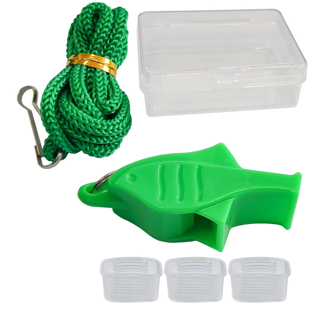 Свисток Дельфин пластиковый в боксе, без шарика, на шнурке (зеленый) Sportex E39266-4 1000_1000
