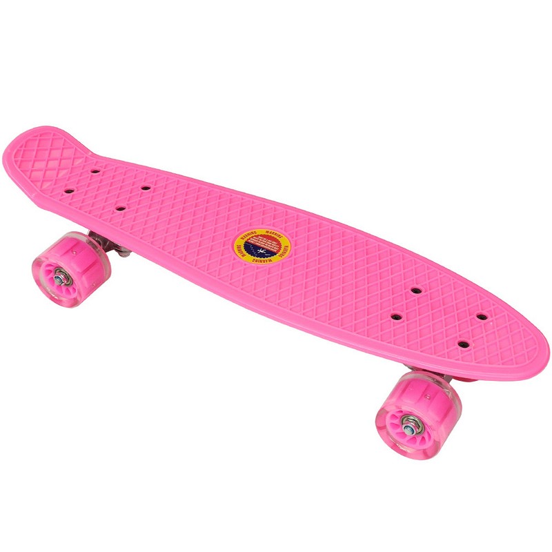 Скейтборд пластиковый 56x15cm, со свет. колесами Sportex E33097 розовый (SK505) 800_800