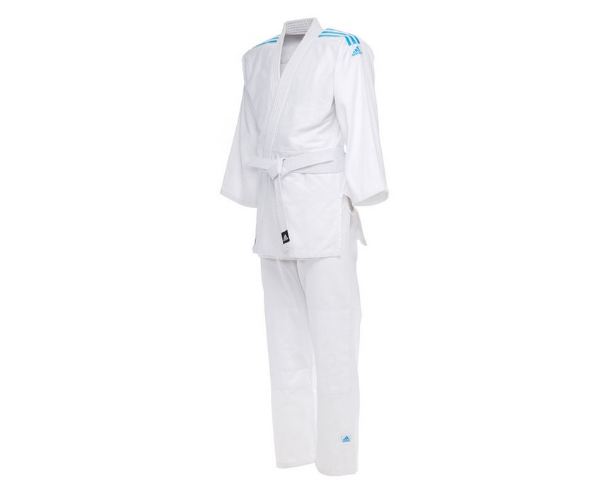 Кимоно для дзюдо с поясом Adidas Club белое с голубыми полосками J350-BELT 857_700