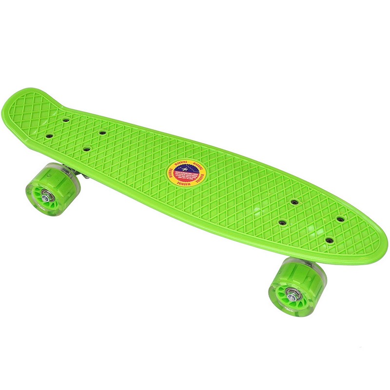 Скейтборд пластиковый 56x15cm, со свет. колесами Sportex E33095 зеленый (SK503) 800_800