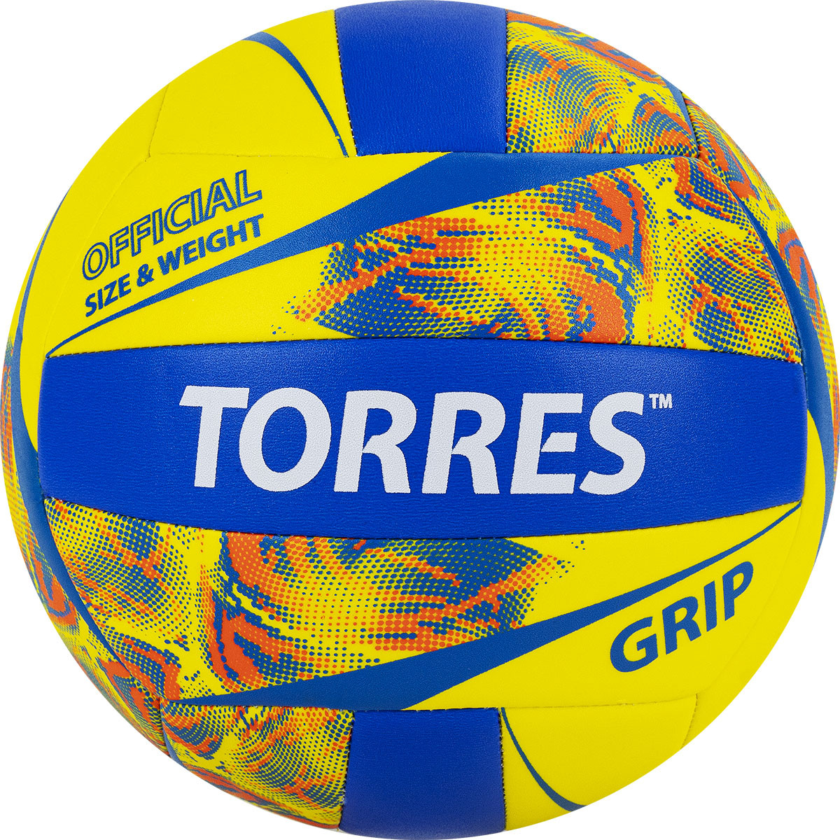 Мяч волейбольный Torres Grip Y V32185, р.5, синт.кожа (ТПУ), маш. сшивка, бут.камера,желто-синий 1200_1200